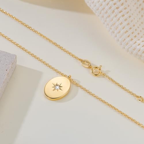 Gold Pendant Necklaces for Women 14K Gold Necklaces for Women North Star Pendant Necklaces with Cubic Zirconia Simple Meaningful and Beautifully Design Simple Oval Necklace4