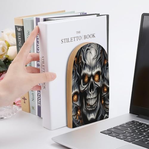 Sujetalibros de madera Cool Evil Skull evita caídas de libros en estanterías 7