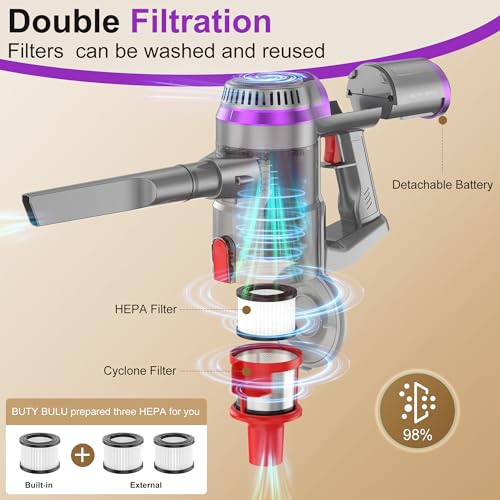 Cordless Stick Vacuum Cleaner, Handheld Rechargeable Lightweight Small Vac Electirc Broom Dust Catcher for Hardwood Floors Carpet Pet Hair Litter Home Clean, Detachable Battery