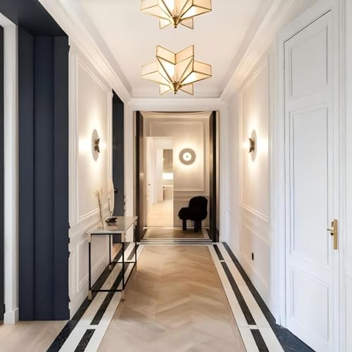 Image of LIGHTLAND 11.8 Inch Flush Mount Star Ceiling Light, 3 Lights Brass Ceiling Lamp with Glass Lampshade, Art Deco Close to Ceiling Light Fixtures for Entryway Hallway Porch, Gold