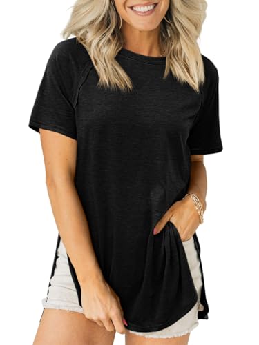 Cicy Bell Womens Short Sleeve Tunic Tops Summer Crew Neck Side Split T Shirts Casual Loose Fit Basic Tees Shirts