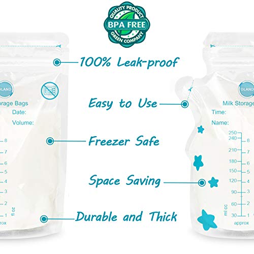 GLAND Breastmilk Storage Bags Easy Pour Spout 100 Count, Pre-Sterilized BPA Free Ready to Use Double Zipper Seal Bags for Pumping Freezing and Feeding milk Self-Standing Flat Profile Space Saving 8 oz - Thumbnail 4