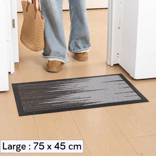 Image of HOKIPO Anti-Slip Rubber Backing Welcome Door Mat for Home - Big Size Entrance Mat, 75x45 cm, Grey Bars (AR-6501)