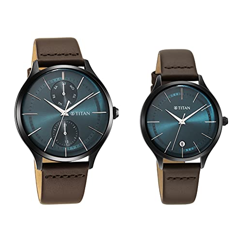 Titan Analog Green Dial Men's Watch-NP9400494204QL01/NP9400494204QL01 Genuine Leather, Brown Strap - Image 5