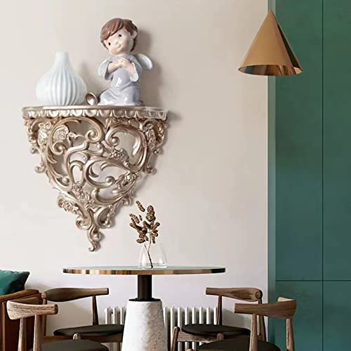 Floating Wall Shelf, Resin Floating Wall Shelf European Hollow Wall Shelf Display Wall Organizer Retro Flower Carving Art Wall Hanging Storage Rack Baroque Style Ornament For Flower Pot Stand #TOP3