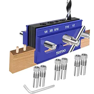 YOTOO Self Centering Doweling Jig Kit With 6 Drill Guide Bushings, Adjustable Width Drill Jig Drill Guide for Straight Holes, Power Tool Accessory Jigs (Blue)