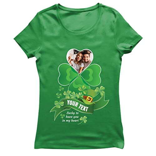 lepni.me Personalised St Patricks Day T-Shirt | Custom Saint Paddys Gift with Shamrock Photo | Funny Patty Present for Irish Friends or Family (S Green Multi Color)
