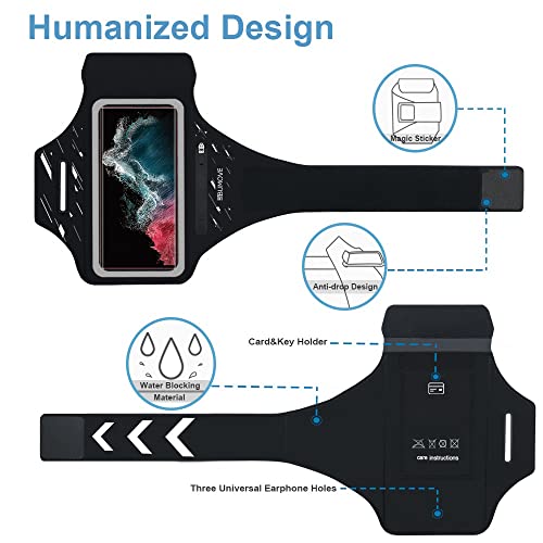 Bumove Running Armband For Samsung Galaxy S23 Ultra, S22 Ultra, S21 Ultra, S23 Plus, S22 Plus, Gym Workout Arm Band Up To 6.9 Inch With Earbuds Card Holder (Black) #TOP2