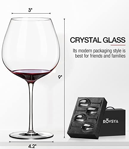 Rovsya Red Wine Glasses Set Of 4, Large Hand Blown Crystal Burgundy Glasses-Ultra-Thin, Light For Best Wine Tasting,23.5Oz, Perfect Gifts, Valentine‘s Day, Anniversary, Birthday #TOP5