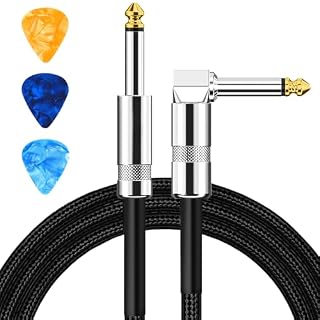 Guitar Cable, Guitar Cord 10ft, AMP Cord for Bass & Electric Guitars/Keyboard/Mandolin, Pro Audio Instrument Cable (Right Angle to Straight, Black) - Les Beatles, Paul McCartney, John Lennon, RIngo Starr, George Harrison