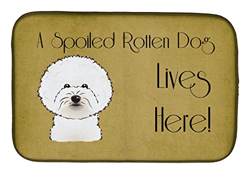 Caroline's Treasures BB1465DDM Bichon Frise Spoiled Dog Lives Here Dish Drying Mat Absorbent Dish Drying Mat Pad for Kitchen Counter Dish Drainer Mat for Countertop, 14 x 21", Multicolor
