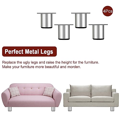 BSTKEY 4Pcs 2 Inch Aluminum Alloy Furniture Cabinet Legs - Adjustable Replacement Legs for Furniture Cabinet Foot Legs Sofa Bed Desk Table Feet Support, Silver