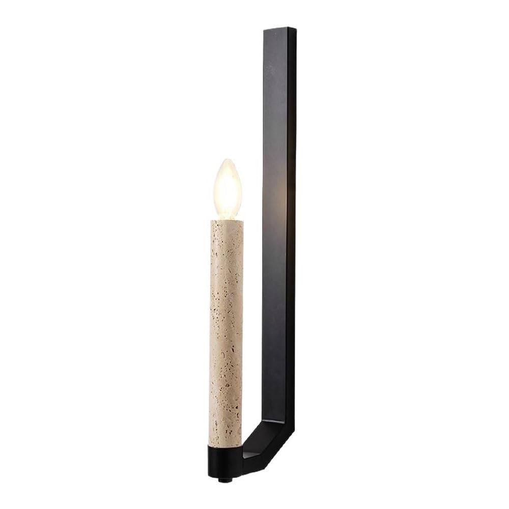 JISHUBO Cylindrical Yellow Travertine Wall Sconce, Industrial Style Wall Light, E26 Light Source Black Iron Base Wall Lamp, Restaurant Living Room Corridor Decoration Light Fixtures