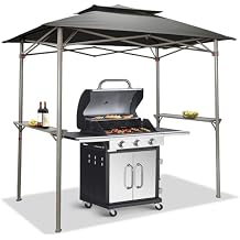 Crown Shades 8x5 Grill Gazebo - Pop Up Canopy for BBQ and Backyard Patio - Easy Outdoor Barbecue Shade Cover with Double Tier Vented Top & 2 Side Shelves Grey