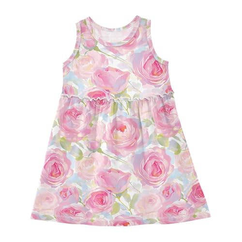 KLL Rose Pink Girl Tank Dress Swing Jumper Skirt Comfy Outfits O Neck