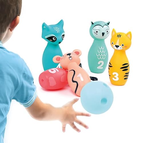 Ludi - Jeu de Quilles Souples pour Bébé - Dès 10 Mois - 5 Quilles Animaux Faciles à Prendre en Main + Balle Ergonomique - Dextérité, Vise et Coordination - Silencieux et Léger - 100% PVC, Lavable – vue 4