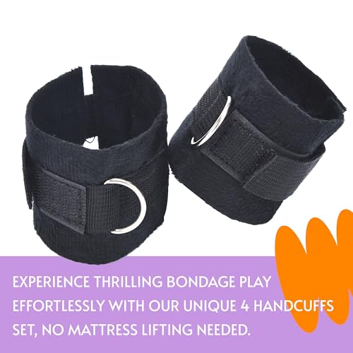 Image of Sweet Vibrations Handcuff Set for Bedroom - Black Set of 4 | No Mattress Lifting | Comfortable Sex Handcuffs BDSM Bondage for Couples | Hand Cuffs for Adults, Bed Restraints