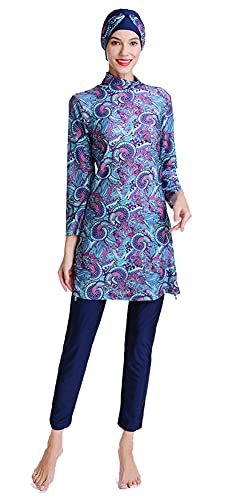 Alaysom Muslim Swimsuits for Women Modest Swimwear Beachwear with Hijab Burkini Swimming Costume Sportswear Blue