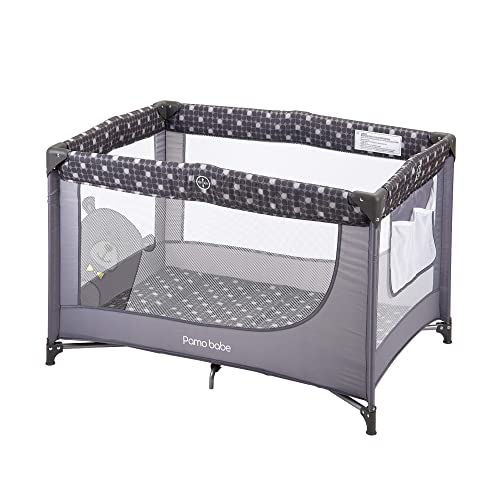 Image of Pamo Babe Lightweight Playard, Packable Sturdy Easy Setup Baby Playard with Mattress and Carry Bag(Grey)