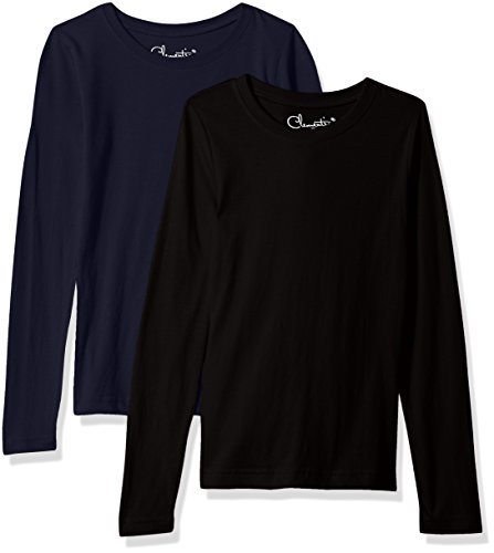 Clementine Girls' Big Everyday T-Shirts Long Sleeve Crew 2-Pack, Black/Navy, M