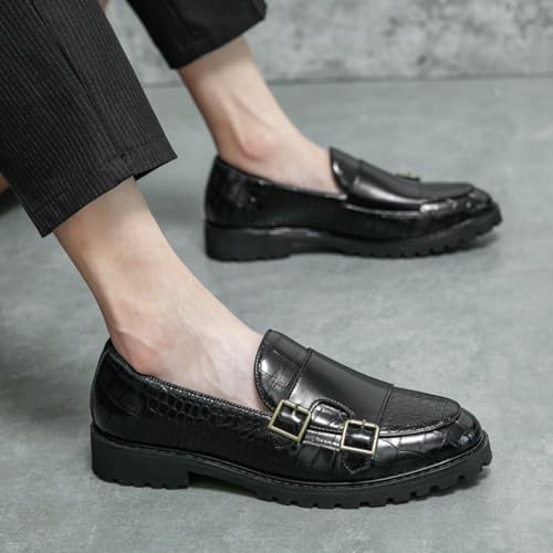 Men's Buckled Croc - Embossed Loafers, Stylish Formal Shoes - Ideal for Evening Events, Business Gatherings & Fashionable Outings3