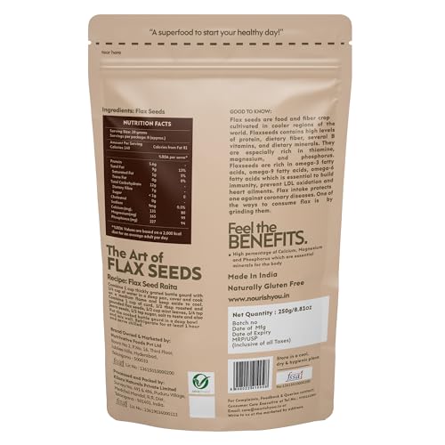 Image of Nourish You Raw Edible flaxseed 250g - Alsi Seeds | 100% Natural flaxseeds for Hair Growth | Raw Seeds for Eating | Source of Iron & Dietary Fibre | Rich in Protein