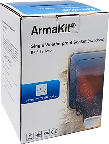 ArmaKit WS1 Single Outdoor Socket Box Waterproof IP66 13 Amp Switched External Weatherproof Single Socket Box | Outdoor Christmas Lights | Mowers & Outdoor Power Tools | Outdoor Extension Lead