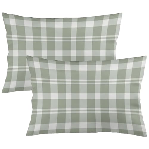 CLAPSOREI Sage Green Buffalo Plaid Throw Pillow Covers Queen Size Pack of 2 Farmhouse Rustic Gingham Checkered Pillow Shams Standard Pillowcase Decorative Pillow case for Sofa Bed 20X30 Inches