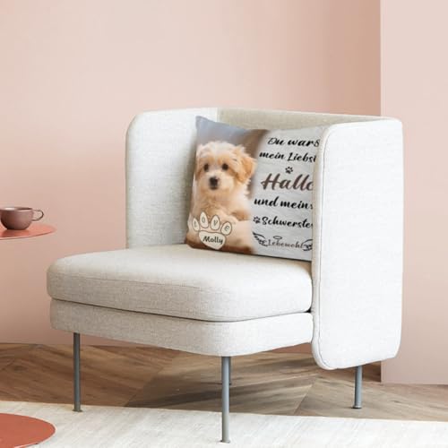 AnJeey Personalisiertes Hunde-Kissen mit Foto | Doppelseitiger Druck | Gedenkgeschenk für verstorbene Haustiere | Trostgeschenk bei Tierverlust