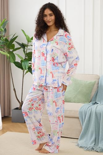Image of YiNi LuLu Womens Pajamas Set 2 Piece Long Sleeve Sleepwear Button Down Pjs Lounge Set Nightwear with Pockets