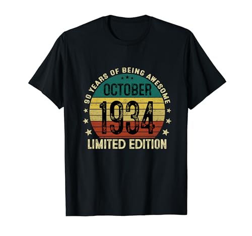 90 Años Cumpleaños Regalos Originale Hombre Octubre 1934 Camiseta