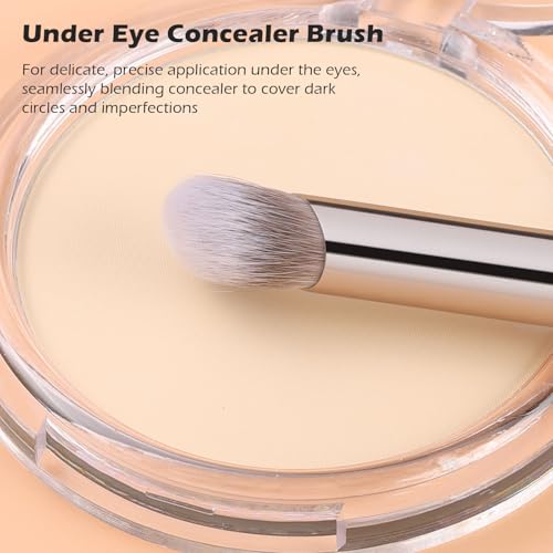 TEOYALL Dual-Ended Foundation Under Eye Concealer Brush, Curved Angled Contour Synthetic Bristles for Liquid Cream Powder