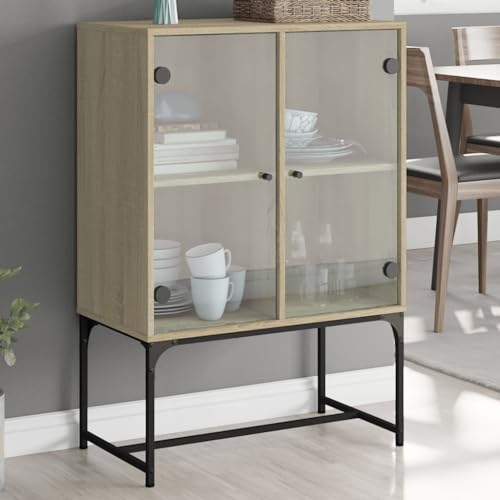 Generico Mueble Estanteria Auxiliar Almacenaje con puertas de cristal roble sonoma 69 x 37 x 100 cm muebles, armarios y almacenamiento (26,25 kg)