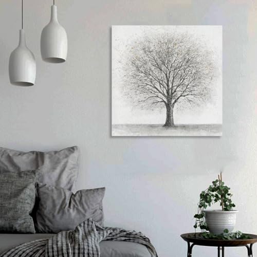 Yelash Abstract Black and White Tree Picture Decor Canvas Wall Art Life Painting with Gold Landscape for Home Bedroom Decoration 24x24 Inch4