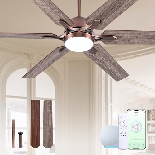 ECOiTEL 52 Inch Smart Ceiling Fan with Alexa APP,Oil Rubbed Bronze Indoor Ceiling Fan with Light,6 Speed,3CCT,Dual Finish 6 Blades,Quiet DC Motor Outdoor Fan for Patio or Bedroom