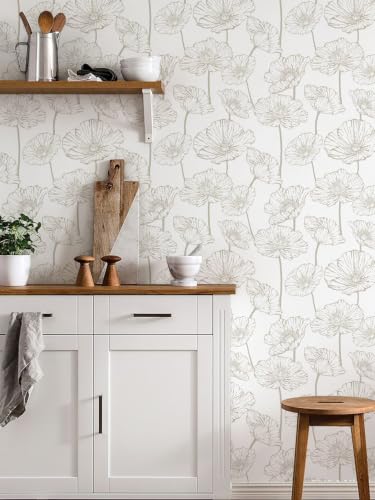 Orainege Modern Peel and Stick Wallpaper Beige and White Floral Wallpaper — view 6