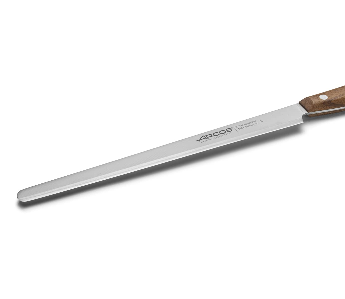 Arcos Coltello da Taglio per Prosciutto in Acciaio Inossidabile – Coltello da Cucina Professionale per Cucinare, Manico in Legno Ovengkol 100% Naturale FSC e Lama da 250 mm – Serie Nordika