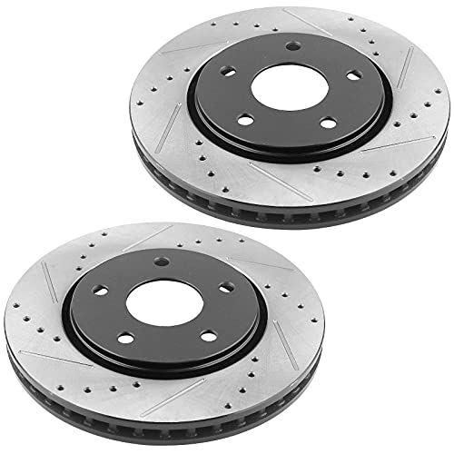 Image of MotorbyMotor 325mm Front Brake Kit Rotors and Brake Pads Fits for Buick Enclave, Chevy Traverse, GMC Acadia (Limited), Saturn Outlook Drilled & Slotted Disc Brake Rotor & Ceramic Pad 55150, 120.66069