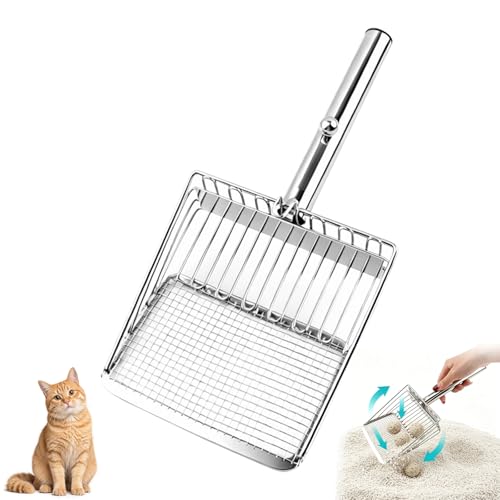 AROELIVUN Cat Litter Scoop, Heavy Duty Litter Sifter, Stainless Steel Litter Shovel, Large Deep Shovel, Heavy Duty Durable Metal Poop Scooper for Litter Containers Cleaning