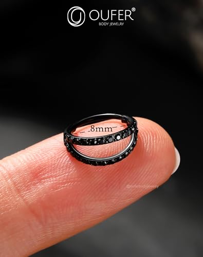 OUFER Black Nose Rings Hoops, Halloween 316L Surgical Steel 20G Double Hoop Nose Rings for Women, Hinged Segment Clicker Helix Cartilage Conch Rook Tragus Daith Piercing Jewelry-6/7/8MM3