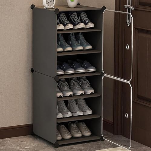 Image of Shoe Rack Multipurpose 5 Shelves Shoe Rack with Zip Door Cover & Side Pockets, Multiuse Wide Shelve,Rack for Footwear, Toys, Clothes (Dark Grey, 6-Layer)