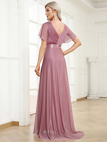 Image of Ever-Pretty Women's Summer Glitter Formal Dresses Evening Gown V Neck Short Sleeves Floor Length Mother of Bride Dress 50159