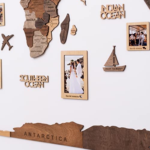Image of Enjoy The Wood 3D Wooden World Map Wall Art (Photo Frames, Pins) | Large Travel Map with Pins for Art Decor, Decorative Map of the World for Home, Office Travel Wall Art Housewarming Gift Idea