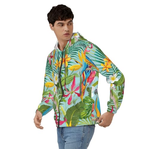Sweat à capuche imprimé perroquets doux et décontracté homme