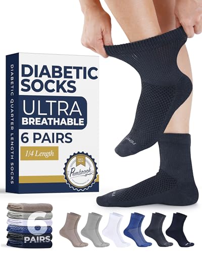 Image of Pembrook Knit Diabetic Socks for Men & Women - 6 Pairs, Wide Non Binding Neuropathy Socks for Women, Smooth Toe Seams