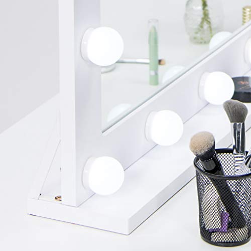 Waneway Vanity Mirror with Lights, Hollywood Lighted Makeup Mirror with 14 Dimmable LED Bulbs for Dressing Room & Bedroom, Tabletop or Wall-Mounted, Slim Wooden Frame Design, White - Thumbnail 5