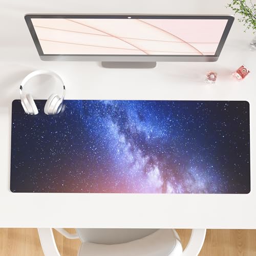 QiyI PU Leather Large Mouse Pad, Office Decor, 31.5" x 11.8", Blue Galaxy