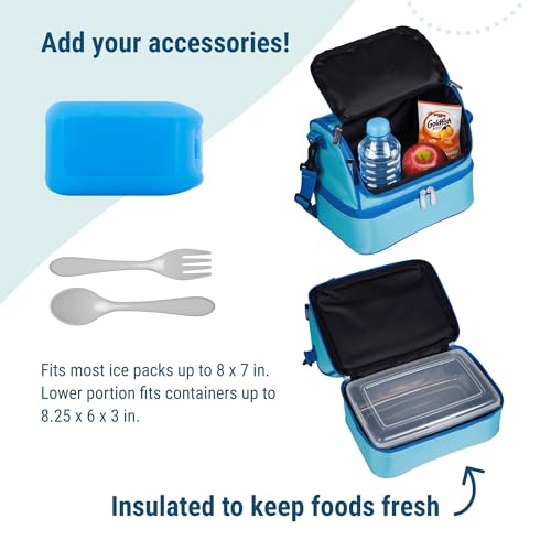 Wildkin Two Compartment Insulated Lunch Bag for Boys & Girls, Perfect Solution for Packing Hot or Cold Snacks for Kids' School and Travel, Ideal for Lunch Bag for Kids (Aqua)