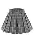 TIYOMI Plus Size Skirts for Curvy Women Plaid Mini Skirt Pleated Stretchy Elastic Waist Tennis Skirts Gray Basic Versatile A-Line Cute Cheer Skater Skirt Summer 3XL 22W 24W
