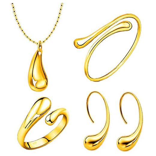 Lnrueg Dam Halsband Set Polerat All Match Öppen Ring Hänge Halsband Brud Smycken Bankett Armband Moder Prom
